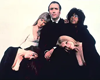 Dracula A.D. 1972 8x10 Promotional Photograph Christopher Lee as Count Dracula, Stephanie Beacham as Jessica Van Helsing and Caroline Munro