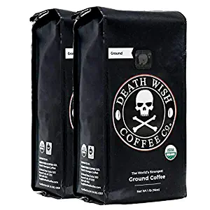 Death Wish Ground Coffee Bundle Deal, The World's Strongest Coffee, Fair Trade and USDA Certified Organic - 2 lb