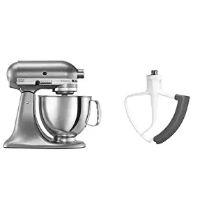 KitchenAid KSM150PSCU Artisan Series 5-Qt. Stand Mixer with Pouring Shield - Contour Silver and KitchenAid KFE5T Flex Edge Beater for Tilt-Head Stand Mixers Bundle