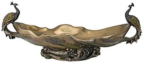 Design Toscano Peacock's Decorative Centerpiece Sculptural Bowl, 17 Inch, Polyresin, Bronze Finish