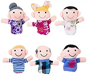 Super Z Outlet Mini Grandparents, Mom & Dad, Brother & Sister Family Style Finger Puppets for Children, Shows, Playtime, Schools - 6 Piece