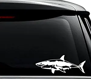 Great White Shark Fish Decal Sticker For Use On Laptop, Helmet, Car, Truck, Motorcycle, Windows, Bumper, Wall, and Decor Size- [6 inch] / [15 cm] Wide / Color- Gloss White