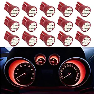 Partsam 15Pcs Red T10 168 194 W5W LED Car Truck Dash Speedometer Gauge Indicator Light Lamp