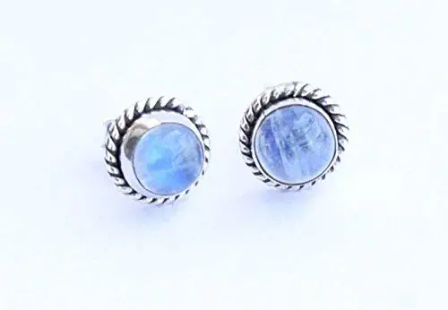 Rainbow Moonstone Stud Post Earring 925 Sterling Silver Gemstone Earring 6 MM Girl Women Earrings Round Gift