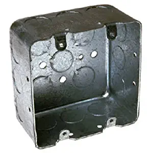 Hubbell-Raco 683 Two-Device Switch, 4-Inch. Square Box 2-1/8-Inch Deep, 1/2-Inch and 3/4-Inch Side Knockouts, Drawn, Gray Finish