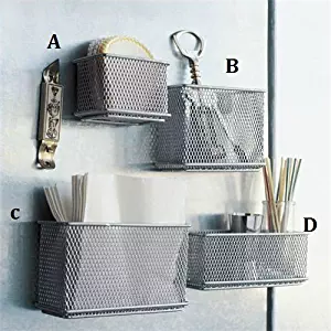 Stock Show 4Pcs Magnetic Sturdy Mesh Desk Tray/File Organizer/Office Supply Caddy/Letter Holder/Magnet Basket, Silver Tone
