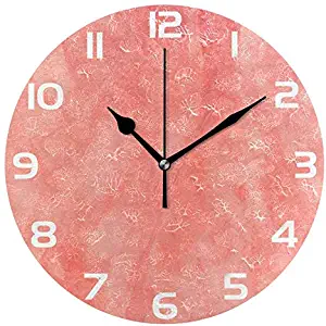ALAZA Vintage Coral Color Round Acrylic Wall Clock, Silent Non Ticking Oil Painting Home Office School Decorative Clock Art