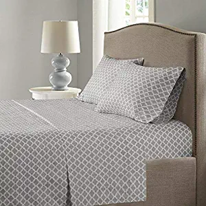 Comfort Spaces Coolmax Moisture Wicking 4 Piece Set Geometric Pattern Smart Bed Cooling Sheets for Night Sweats, Cal King, Charcoal Print