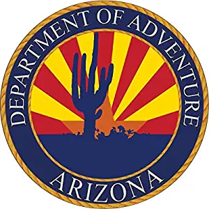 Arizona State Seal Sticker - Dept of Outdoor Adventure | AZ FlagStar Label | Apply to Phone Water Bottle Decal Laptop Cooler Bumper | ASU Wildcat Sun Devil Grand Canyon 602 Sun Diamondback Cardinal