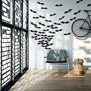 AgeXinjo Mixed of 48PCS Removable 3D Bat Stickers Wall Art Decor DIY Halloween Stickers Home Wall Decals for Halloween Party Kids Children Bedroom Living Room Nursery Classroom