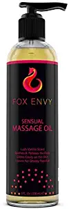 Fox Envy Massage Oil for Women, Men and Couples, Vanilla Scented Sensual Oil with Coconut Oil & Jojoba Oil, Enhances Stimulation for The Body & Muscles, 8 Fluid Ounces