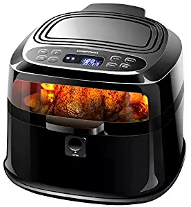 Chefman 6.5 Liter/6.8 Quart Air Fryer w/ Rotisserie Function For The Perfect Fried Food, Oil-Free Programmable Air Roaster w/ Cool-Touch Exterior, BPA Free, Rack & Frying Pan Accessories, 1200W, Black