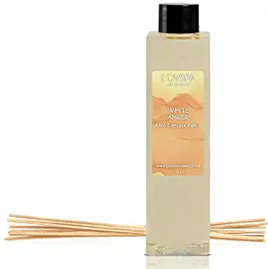 LOVSPA White Amber Reed Diffuser Oil Refill with Reed Sticks – A Powerful Room Fragrance Laced with Rich Amber, Sandalwood, Musk and Subtle Citrus – 4 Ounces – Made in The USA