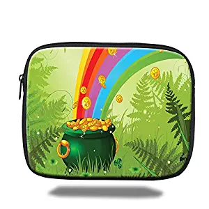 Tablet Sleeve Case Pocket Bag Compatible 9.7 Inch iPad Air,Pot Full of Coins with Rainbow in Nature Branches and Leaves Cartoon