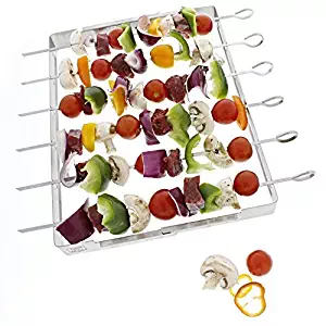 Yukon Glory 6-Piece Skewer and Grill Rack Set, Heavy Duty Stainless Steel Shish Kebab Skewer Set - Easy Cleaning and Storage - Six Flat Skewers - Use on Charcoal, Electric or Gas Grill – 3 Year Warranty Included