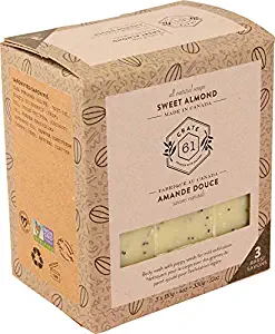 Crate 61 Almond Soap 3 pack, 100% Vegan Cold Process, scented with food grade natural flavors, for men and women, face and body. ISO 9001 certified manufacturer