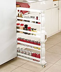 White Wooden Spice Seasoning Can Rack Slim Rolling Cart Space Saver Organizer Shelf Storage Kitchen Organization Fits Between Cabinets and Refrigerator by KNL Store