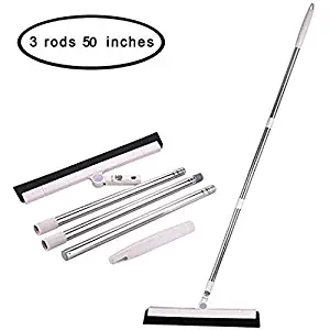 Lostcat Floor Squeegee,Adjustable Professional Water Squeegee Foam (Size 50'', It is easy on your back), Perfect for Removal water for Bathroom floor,Garage Tile,Hair Floor,squeegee broom,(2pcs Blade)