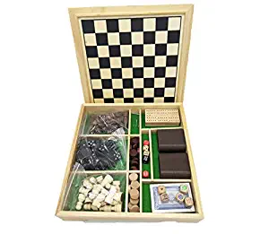 Deluxe 7 in 1 Board Game Set - Chess Set, Checkers, Backgammon, Dominoes, Playing Cards, Poker Dices and Cribbage