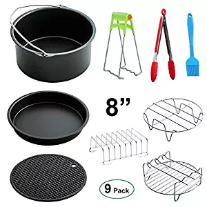 MySit Big Large XL Air Fryer Accessories 8", Set of 9, for Power Airfryer XL Gowise Phillips Cozyna, Fit All 5.3QT - 5.8QT - AirFryer_8in