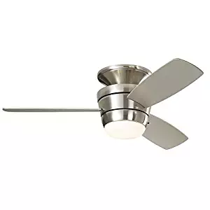Harbor Breeze Mazon 44-in Brushed Nickel Flush Mount Indoor Ceiling Fan with Light Kit and Remote (3-Blade)