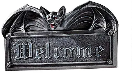 Design Toscano Welcome Sign - Vampire Bat Welcome Wall Sculpture - Bat Figure - Halloween Bats