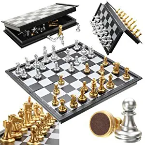 Put Magnetized Cheat - Chess Game Silver Gold Piece Folding Magnetic Foldable Board Contemporary Set - Unmoving Bent Situated Rigid Fixed Dictated Attractive Settled Primed - 1PCs