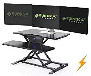 [Upgrade Electric]Eureka Ergonomic Standing Desk Converter, 31" Sit to Stand Desk Converter Standing Desk Computer Workstations Riser Support Dual Monitors Smooth & Stable Mute Height Adjustment Black
