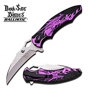 Master Cutlery DS-A007PE Dark Side Blades 4.75" Pink Dragon Folder Satin Blade 2 Tone Aluminum Handle with Clip