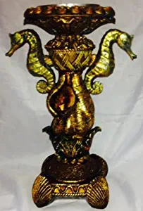 Ninja Gear Golden Polyresin Seahorse and Seashell Candle Holder