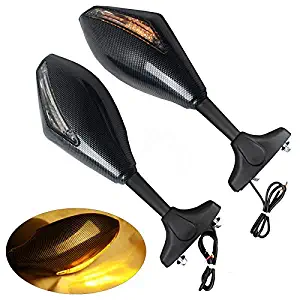 Motorcycle Side Mirrors Rearview LED Turn Signal Carbon Fiber Rear View Glass mirror Fits For Kawasaki Honda Yamaha Suzuki Motorbike Side Mirror