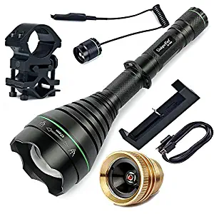 UniqueFire 1508 IR 940NM LED T67 Convex Lens Adjustable Flashlight Night Vision Torch with USB Rechargeable Charger, XRE RED Light Led Pill, Ring Scope Mount and Dual Control Remote Pressure Switch