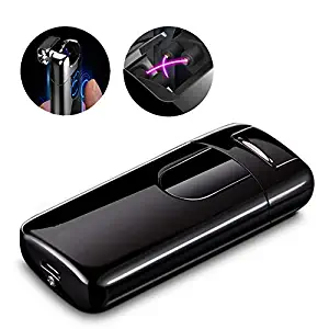 OIIKURY Electric Lighter Tesla Windproof USB Rechargeable Dual Arc Plasma Lighter with LED Display Power (Black ice)