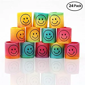 iMagitek 24pcs Mini Smiley Magic Rainbow Plastic Coil Spring Colorful Funny Classic Toy for Kids Gift, Kids Party Bag Favors, Kids Stocking Fillers