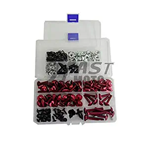 9FastMoto Full Motorcycle Fairings Bolt Screw Kits for Ninja 636 2005 2006 Kawasaki ZX6R 05 06 Aluminium Screws Fastener Clips (Red & Silver)