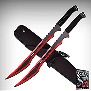 FANTASY SWORD SET Two Black Red Tactical Ninja Full Tang Sharp Blade HK-741RD + free eBook by ProTactical'US