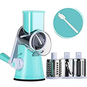Valuetools Manual Rotary Cheese Grater - Round Mandoline Slicer with Strong Suction Base, Vegetable Slicer Nuts Grinder Cheese Shredder with Clean Brush
