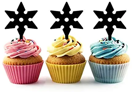 TA0846 Shuriken Throwing Star Ninja Silhouette Party Wedding Birthday Acrylic Cupcake Toppers Decor 10 pcs