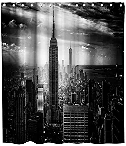 New York Empire State Building Shower Curtain Urban Global Culture City Theme Fabric Bathroom Decor Sets with Hooks Waterproof Washable 70 x 70 inches Grey and Black