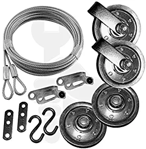 Extension Spring Pulley and Safety Cable Complete Garage Door Set for Ext Springs
