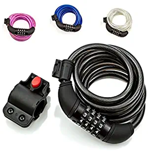 SafeBest Bike Lock, Combination Cable Bicycle Lock, Resettable. Black, Blue, Pink, and White Colors Available. Most Popular 6-Foot Length Safest Lightweight Lock. Best Value Bike Lock Cable.