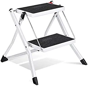 wohous 2 Step Stool Folding Step Stool Upgrade Step Ladders Lightweight Anti-Slip Sturdy and Wide Pedal Steel Ladder Mini-Stool 250lbs 2-Feet White