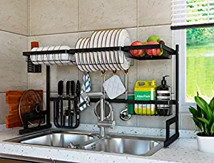 Altratech Over Sink Shelf 34” Over Sink Drying Rack 304 Stainless Steel Dish Rack With Cutting Board Holder For Kitchen, Black