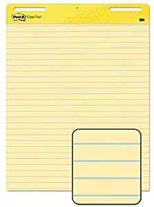 3M 651 Post-It Easel Pads, Ruled, 25 x 30, Yellow, Two 30 Sheet Pads/Carton