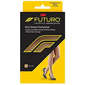 FUTURO Energizing Ultra Sheer Pantyhose For Women French Cut Lace Panty Mild Medium Nude 1 Pair (Pack of 12)