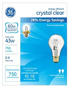 G E Lighting 78796 Halogen Light Bulbs, A19, Clear, 43-Watt, 2-Pk. - Quantity 6