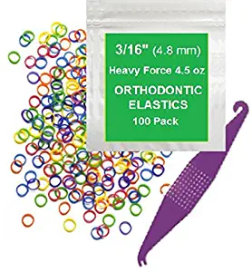 3/16 Inch Orthodontic Elastic Rubber Bands, 100 Pack, Neon, Heavy 4.5 Ounce Small Rubberbands Dreadlocks Hair Braids Fix Tooth Gap, Free Elastic Placer for Braces