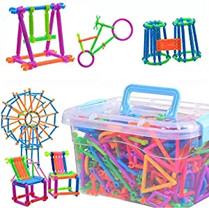 Auch 500pcs Construction Building Blocks Set Learning STEM Toy Children DIY Interlocking Magic Sticks 3D Geometry Shapes Educational Stacking Puzzle Toys with Storage Box for Boys Girls