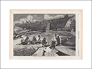 Winslow Homer - 20x14 Art Print by Museum Prints - Ship-Building, Gloucester Harbor - Drawn by Winslow Homer (Harper's Weekly, Vol. XVII)