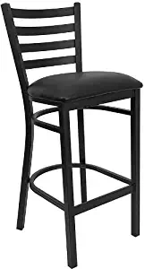 StarSun Depot Hercules Series Black Ladder Back Metal Restaurant Barstool - Black Vinyl Seat 17" W x 18" D x 42.25" H